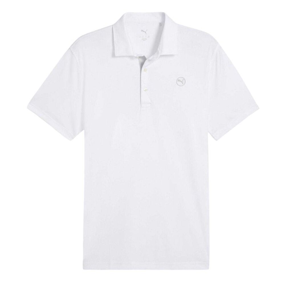 Puma Mens Pure 2.0 Embroidered Logo Long-Sleeved Polo Shirt / White